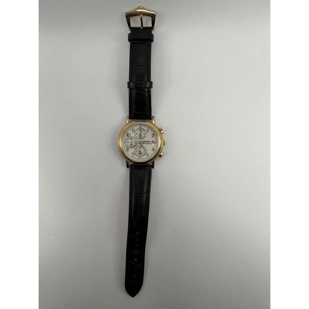 Seiko 7T62-0AY0 Chronograph New Battery Mens Watch 37MM 7.75
